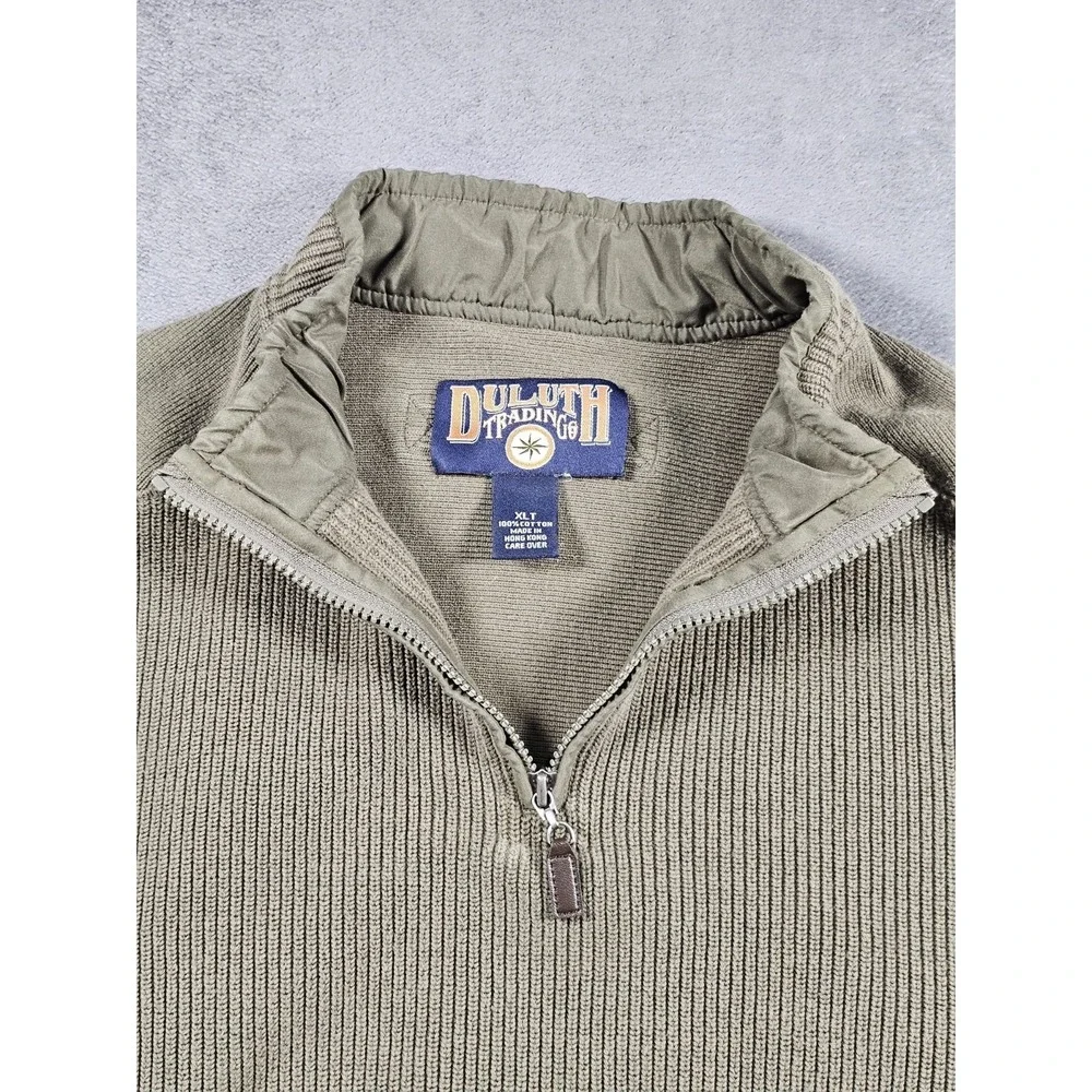 Vintage Duluth Trading Co Cotton Rib Knit 1/4 Zip Sweater XLT Tall Tan Hong Kong